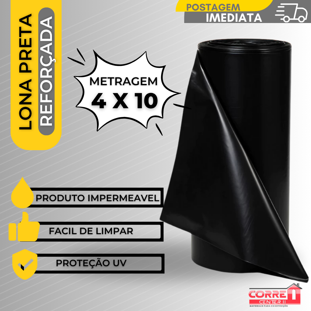 Lona Plástica Preta Construção | Embalagem | Forrar Leve 70 micras