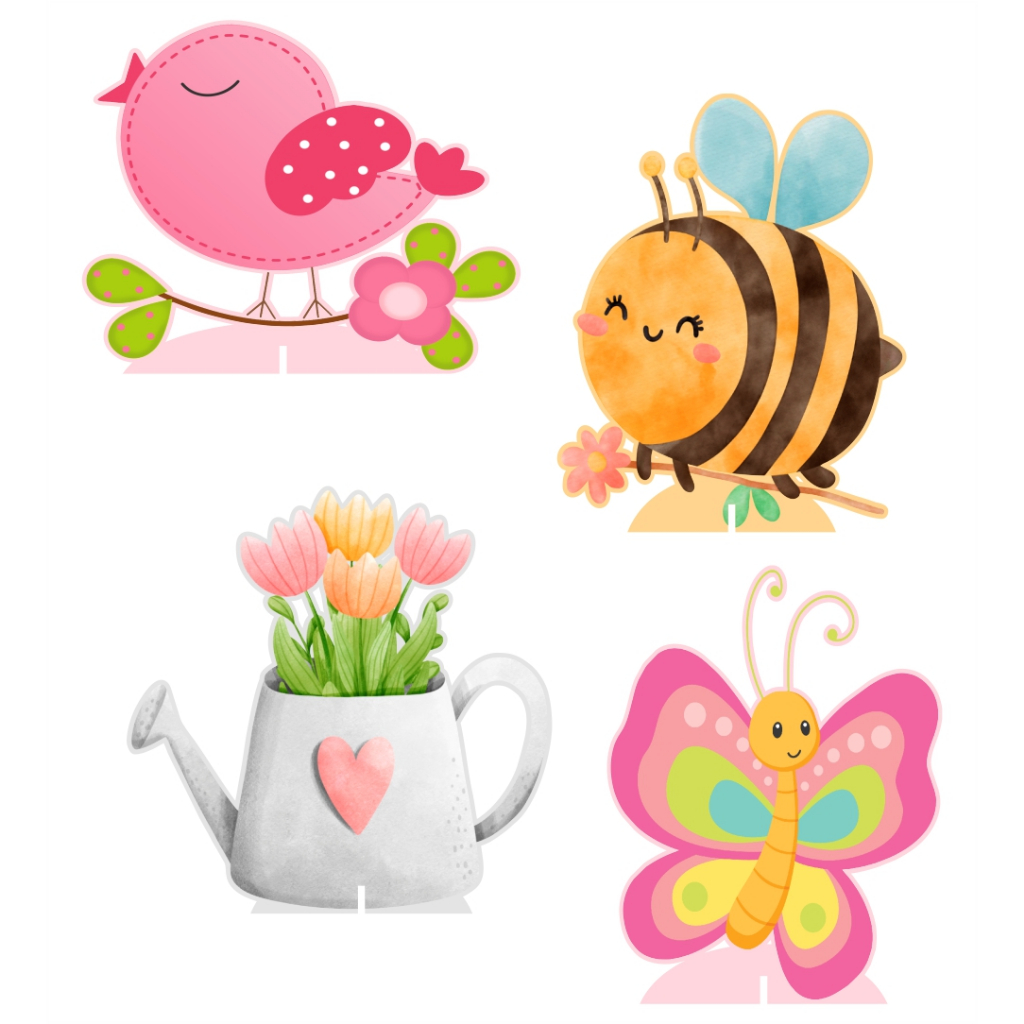 Kit 4 Displays Jardim Encantado 20cm - Vinil Fosco - Totem Decoração Aniversário - ENVIO RÁPIDO em Oferta na Shopee