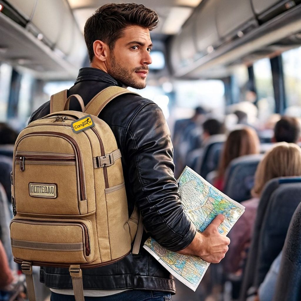Mochila Bolsa de Lona Alto Padrão Masculina Reforçada Resistente Espaçosa Viagem Camping Dia a Dia