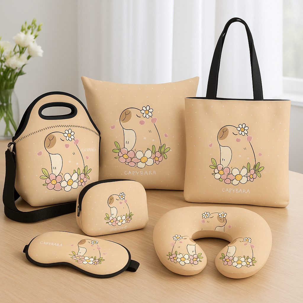 Coleção Capivara Floral – Lancheira, Mochila, Almofada, Necessaire e Muito Mais – Lindas Estampas MEGA OFERTA