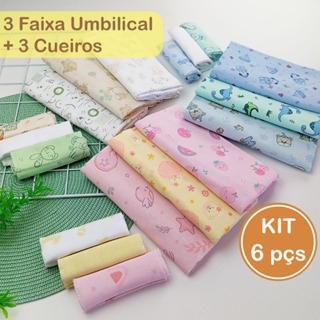 Kit 6 pçs - 3 Cueiros + 3 Faixa de Umbigo Enxoval Maternidade Higiene Bebê Recém Nascido em Oferta na Shopee