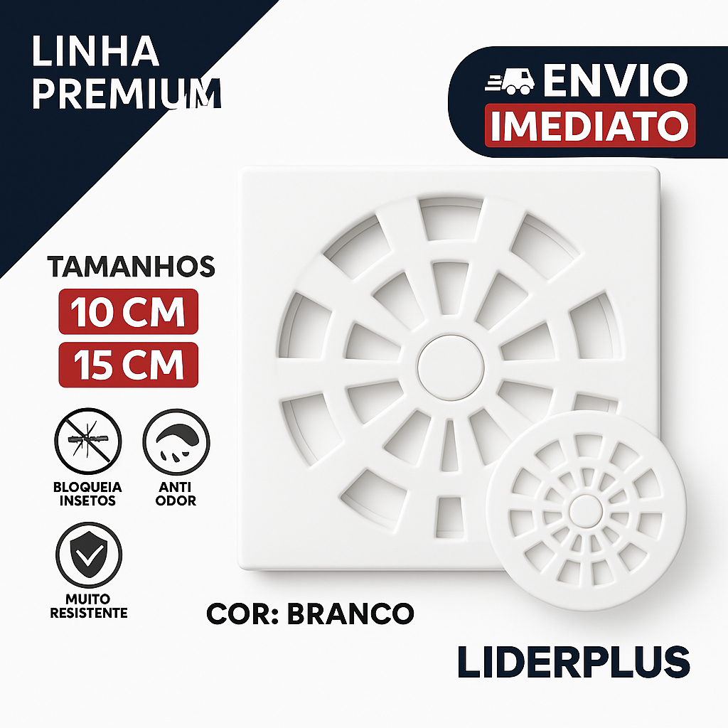 Ralo Tampa Grelha Abre e Fecha de Plástico PP 10x10 ou 15x15 Quadrada com Fecho (BRANCA,PRETA E CINZA ESCOVADO))