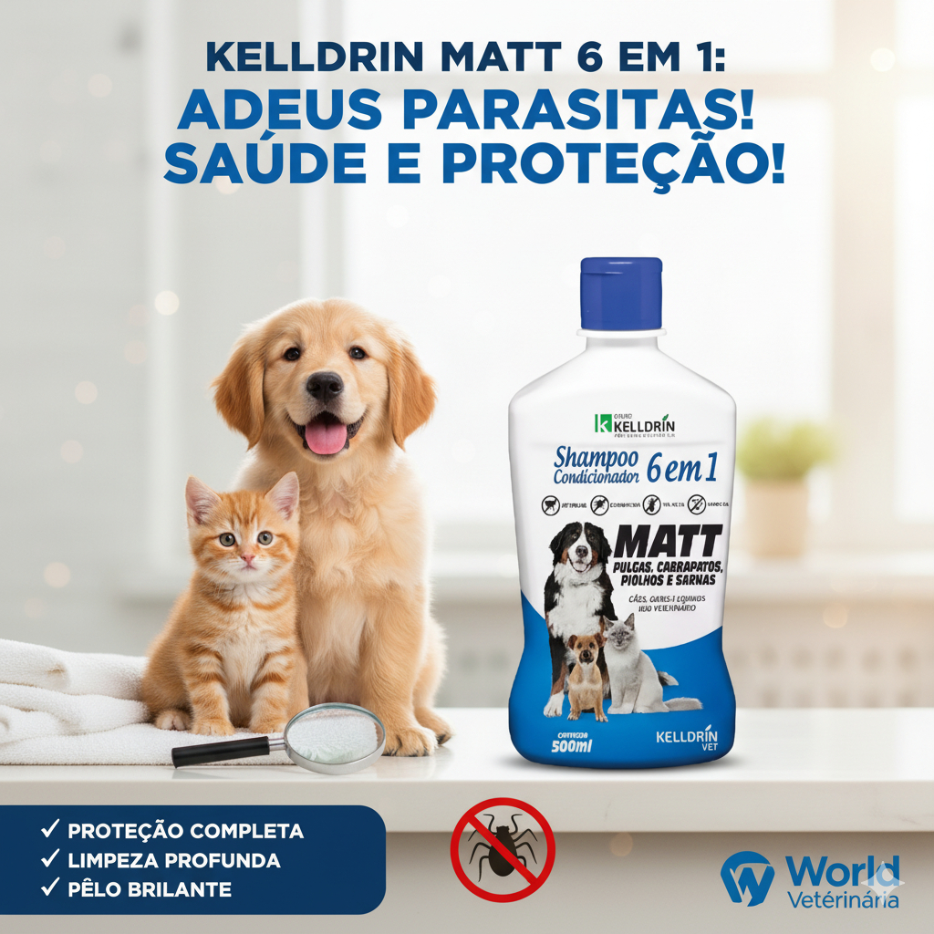 Kit 2 unidades Shampoo Condicionador MATT 6 Em 1 Kelldrin Sarnicida Cães E gatos