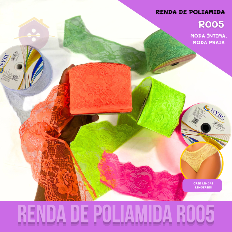 Renda De Poliamida R005 - 90mm - Rolo C/ 50 Mts - Bico Cigano, Carnaval, Fantasia