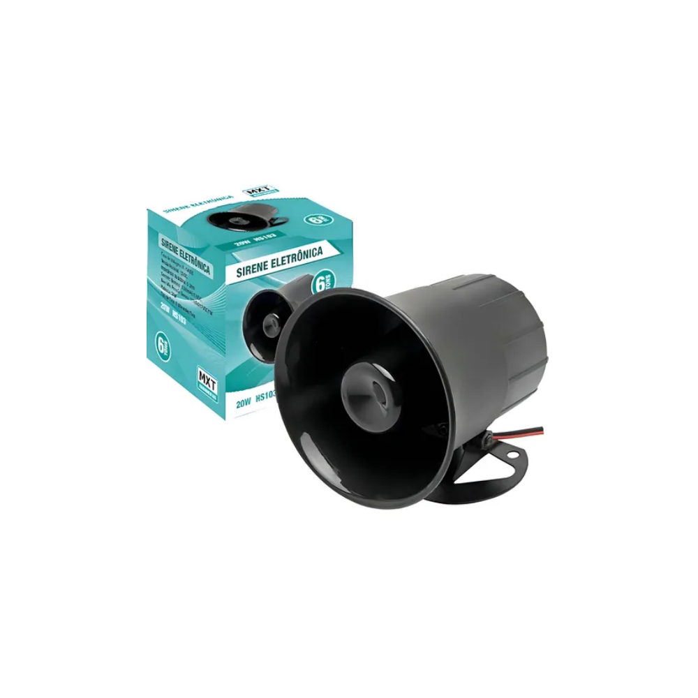 Sirene Eletrônica Super Alta 20W com 6 Tons para  Alarme Residencial / Automotivo - MXT