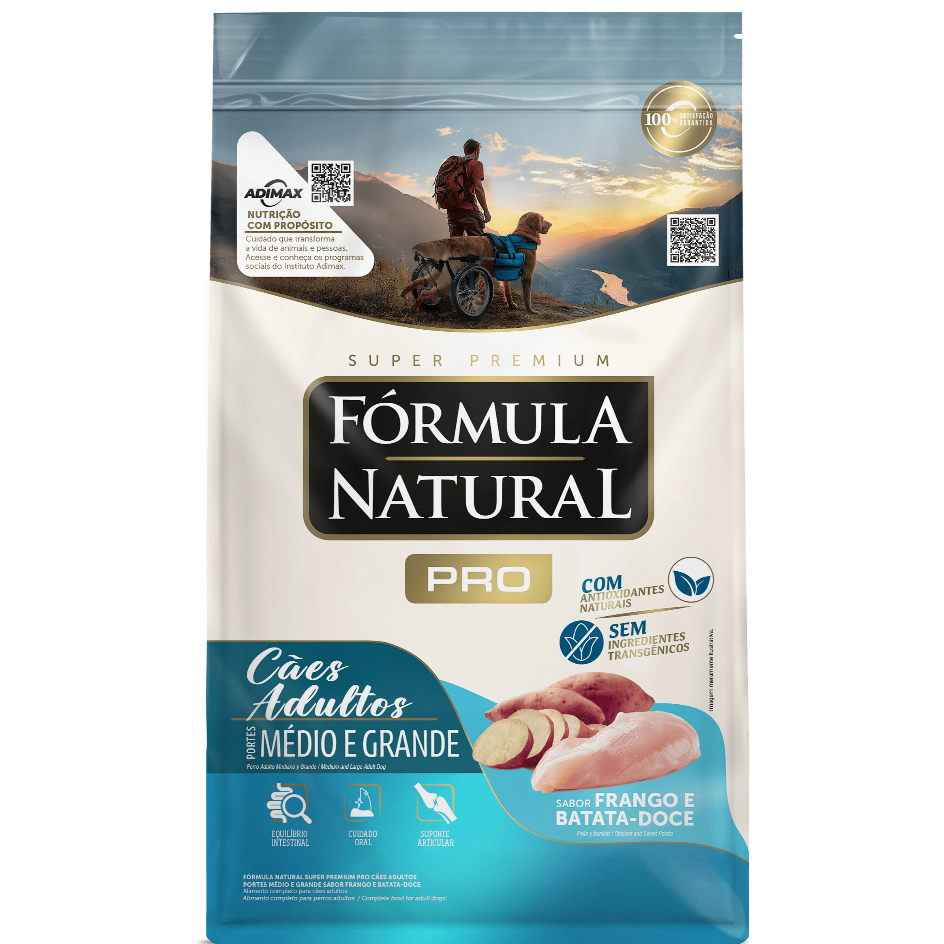 Ração Fórmula Natural Pró Cães Adultos Porte Médio e Grande Sabor Frango e Arroz Integral 15kg