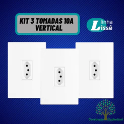 Kit 3 un Tomada Vertical 10A 2p+t 4x2 Linha Lisse Apoio Branca