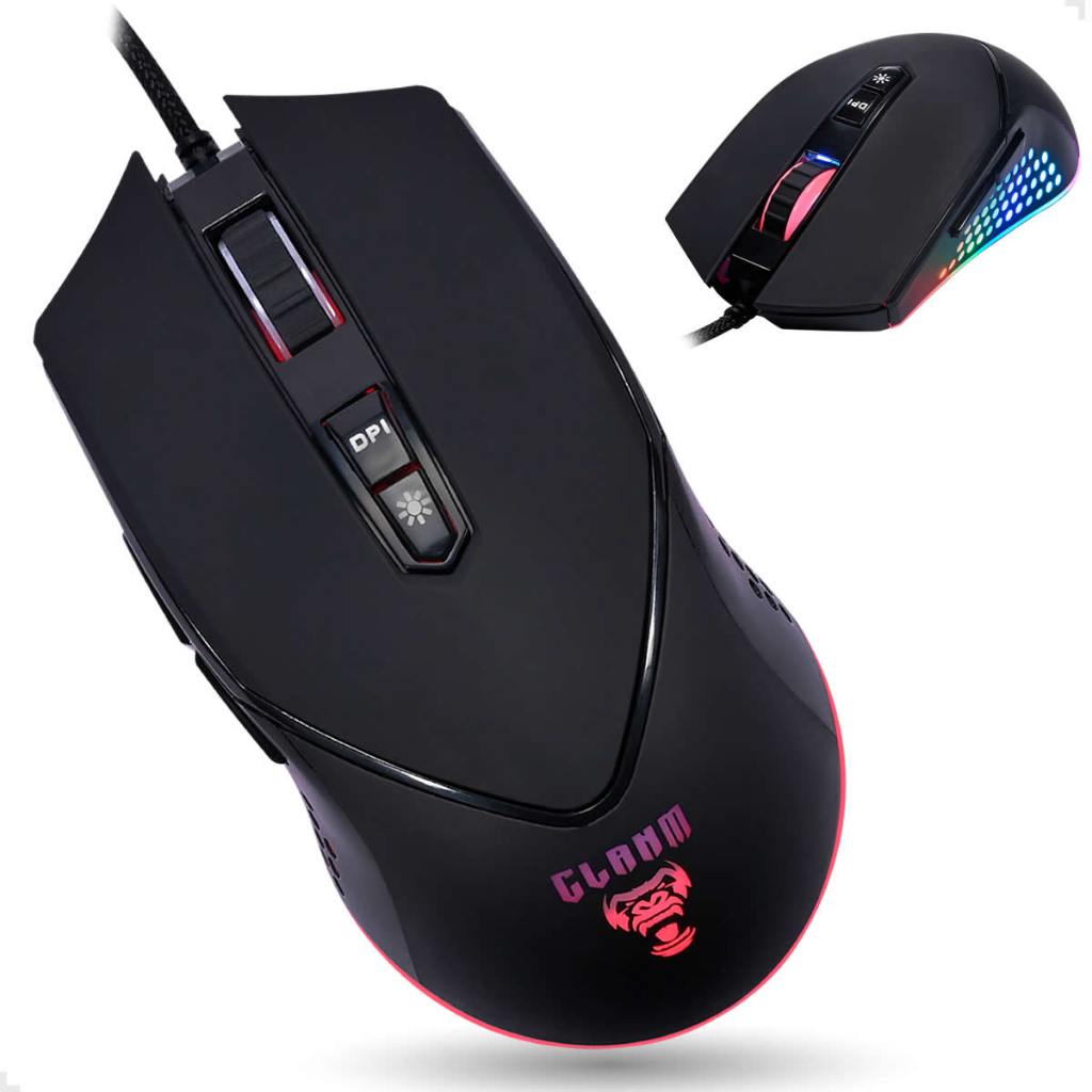 Mouse Gamer Profissional King 10.000 Dpi Usb Com 7 Botões e Iluminação RGB CLANM Cor Preto