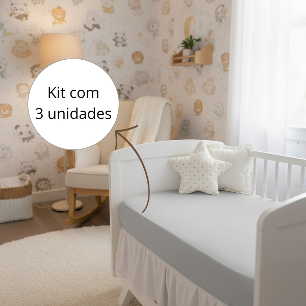 Kit 3 Lençol Quarto de Bebê MINI BERÇO 89X38cm Com Elástico Percal 400 Fios Macio