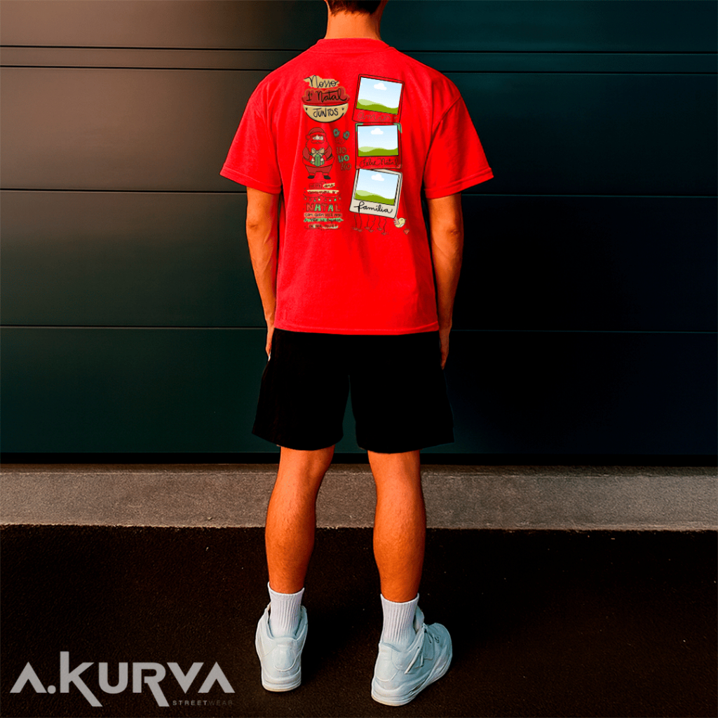 Conjunto Camiseta + Short Tactel Estampado Natalina Camisa Básica Costura Reforçada + Short Mauricinho De Presente
