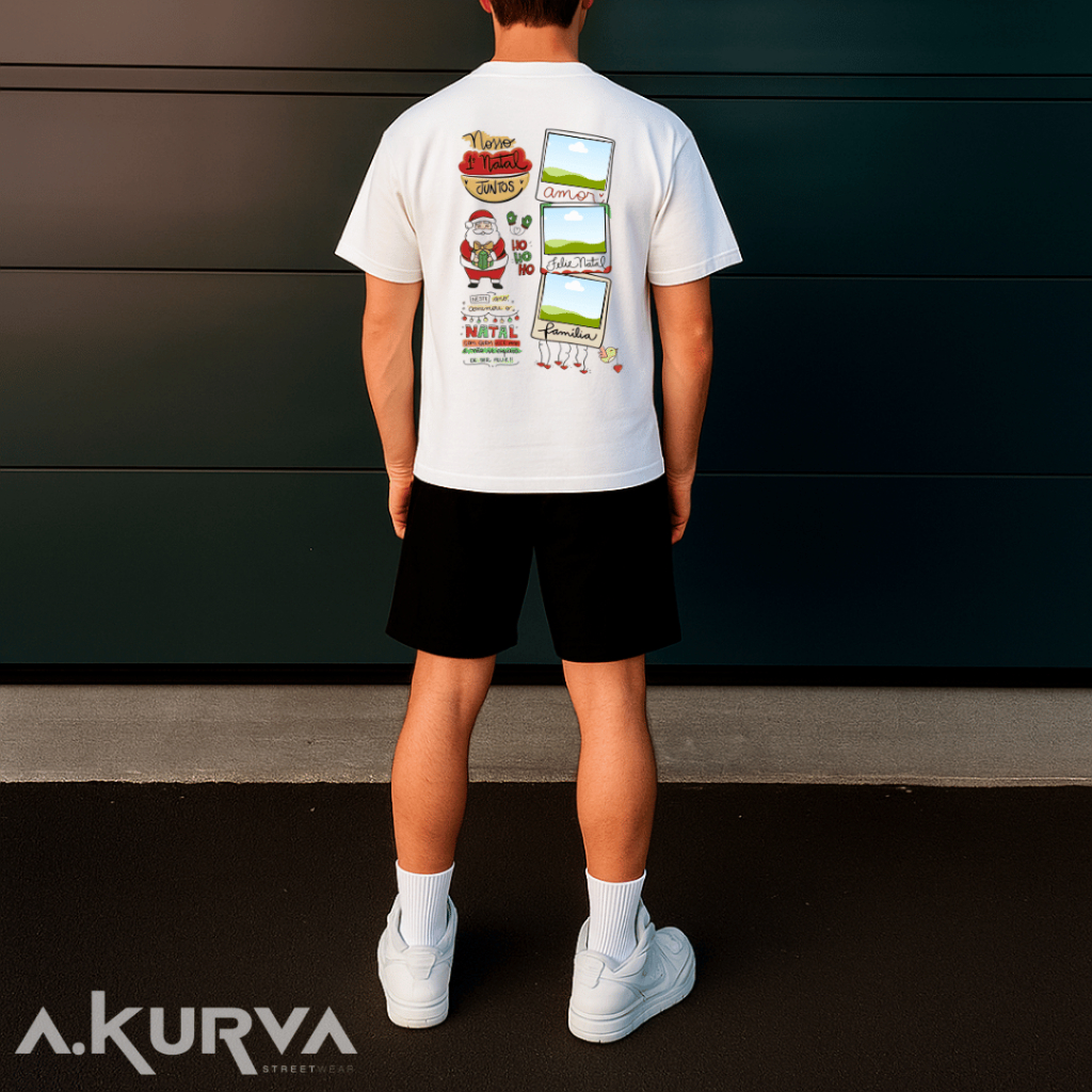Conjunto Short + Camiseta Estampada Presente De Natal Street Costura Reforçada Linha Premium + Short Tactel Mauricinho
