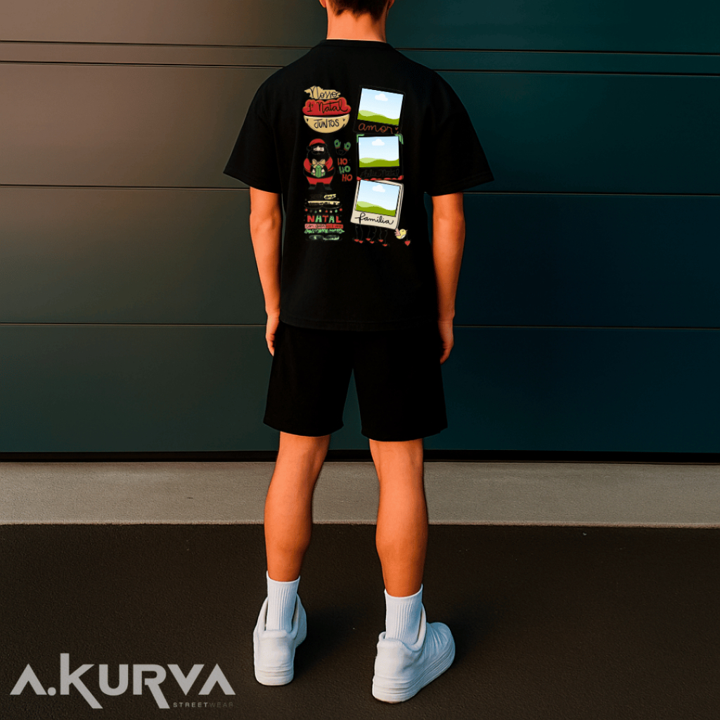 Conjunto Short Mauricinho Estamapado + Camiseta Natalino Urbano Reforçada Malha Linha Premium + Short Estampada