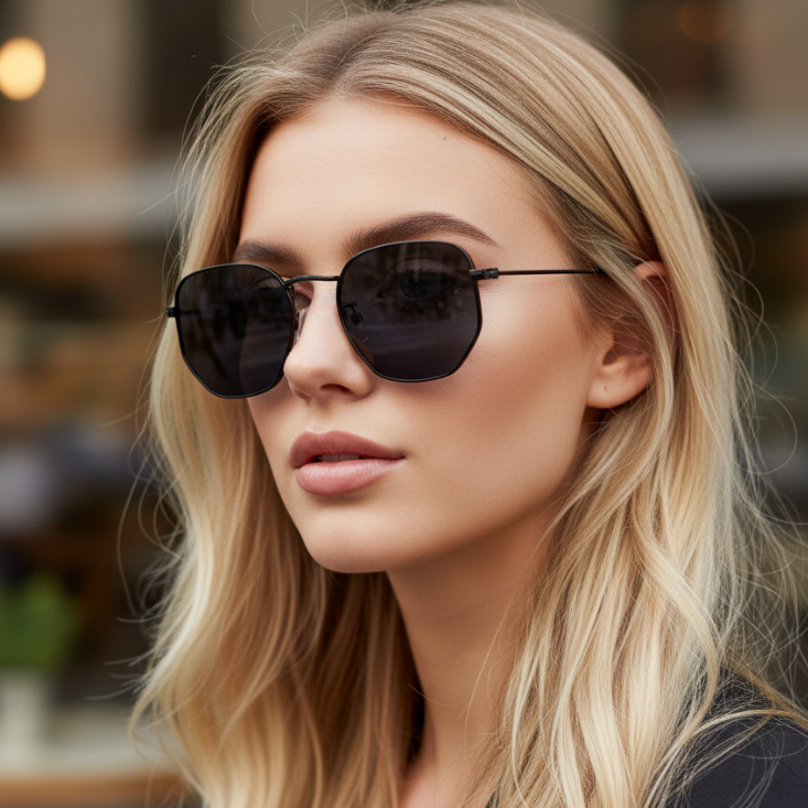 Oculos de Sol Hexagonal Original Preto Premium Blogueira Fino Elegante uv400 Feminino Masculino em Oferta na Shopee