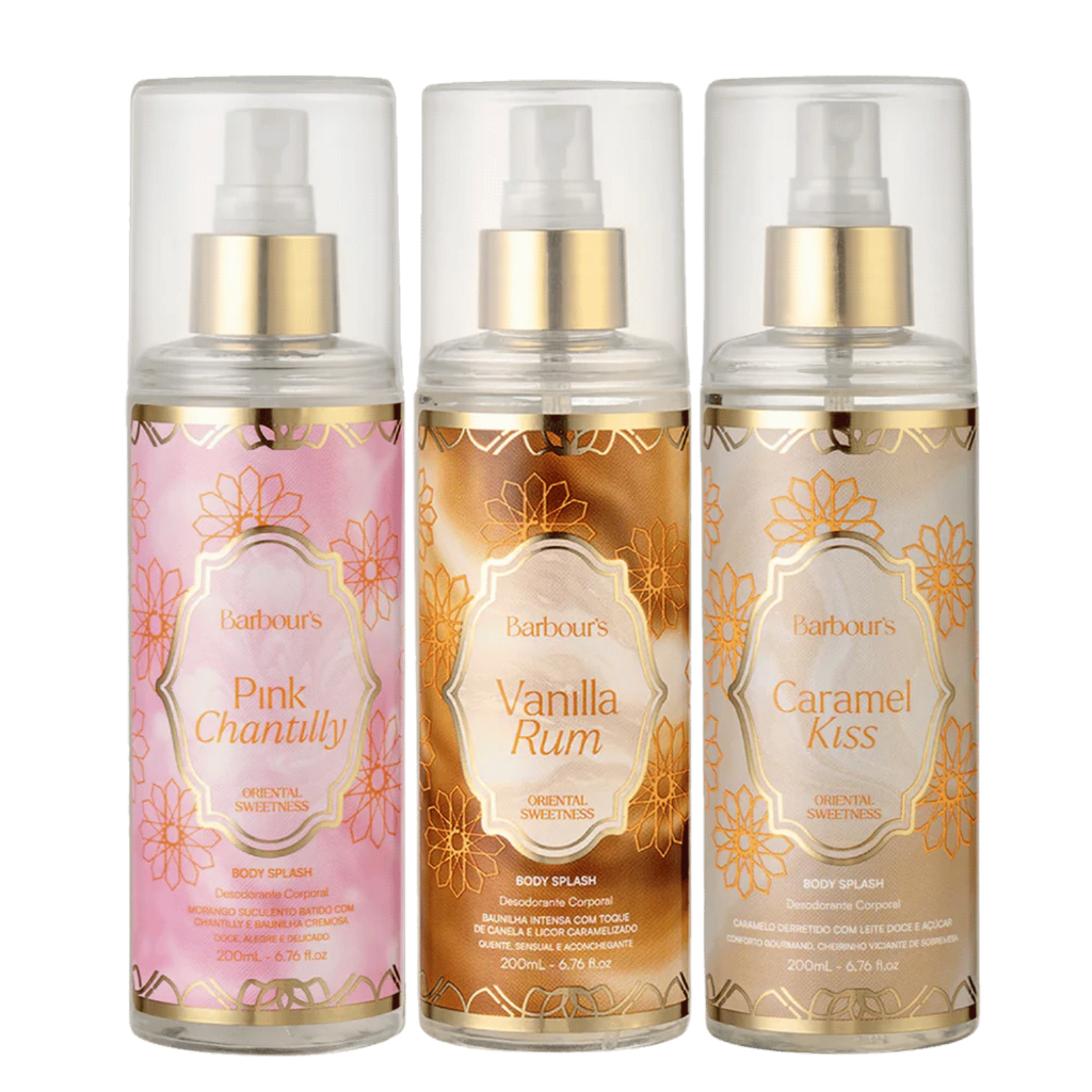 Kit Trio Body Splash Árabes Caramel Kiss Vanilla Rum Pink Chantilly 3x200ml em Oferta na Shopee
