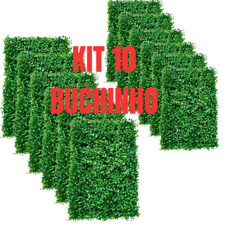 Kit de 10 Placas Buchinho Folhagem Artificial Grama Muro Verde 60x40 cm