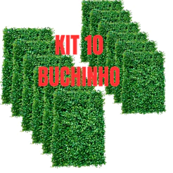 Kit de 10 Placas Buchinho Folhagem Artificial Grama Muro Verde 60x40 cm