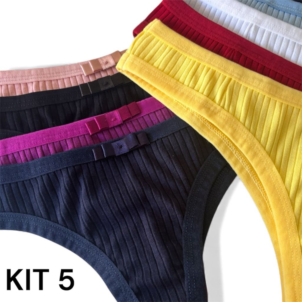 Kit 5 Calcinhas Ribana Canelada Fio Dental Lingerie Feminina Conforto Lorrayne