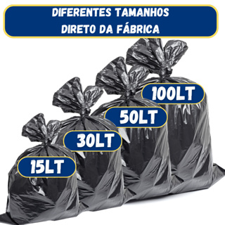 Saco de lixo resistente com 50 ou 100 unidades Preto Direto da Fábrica 15, 30, 50 e 100 LITROS em Oferta na Shopee