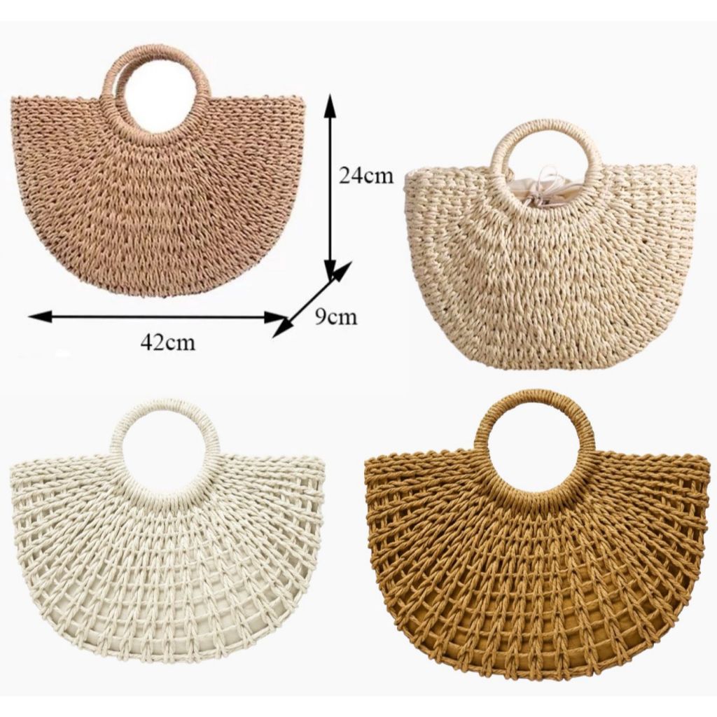 Bolsa Palha Grande Meia Lua Artesanal Verão Praia De Mão Sofisticada em Oferta na Shopee