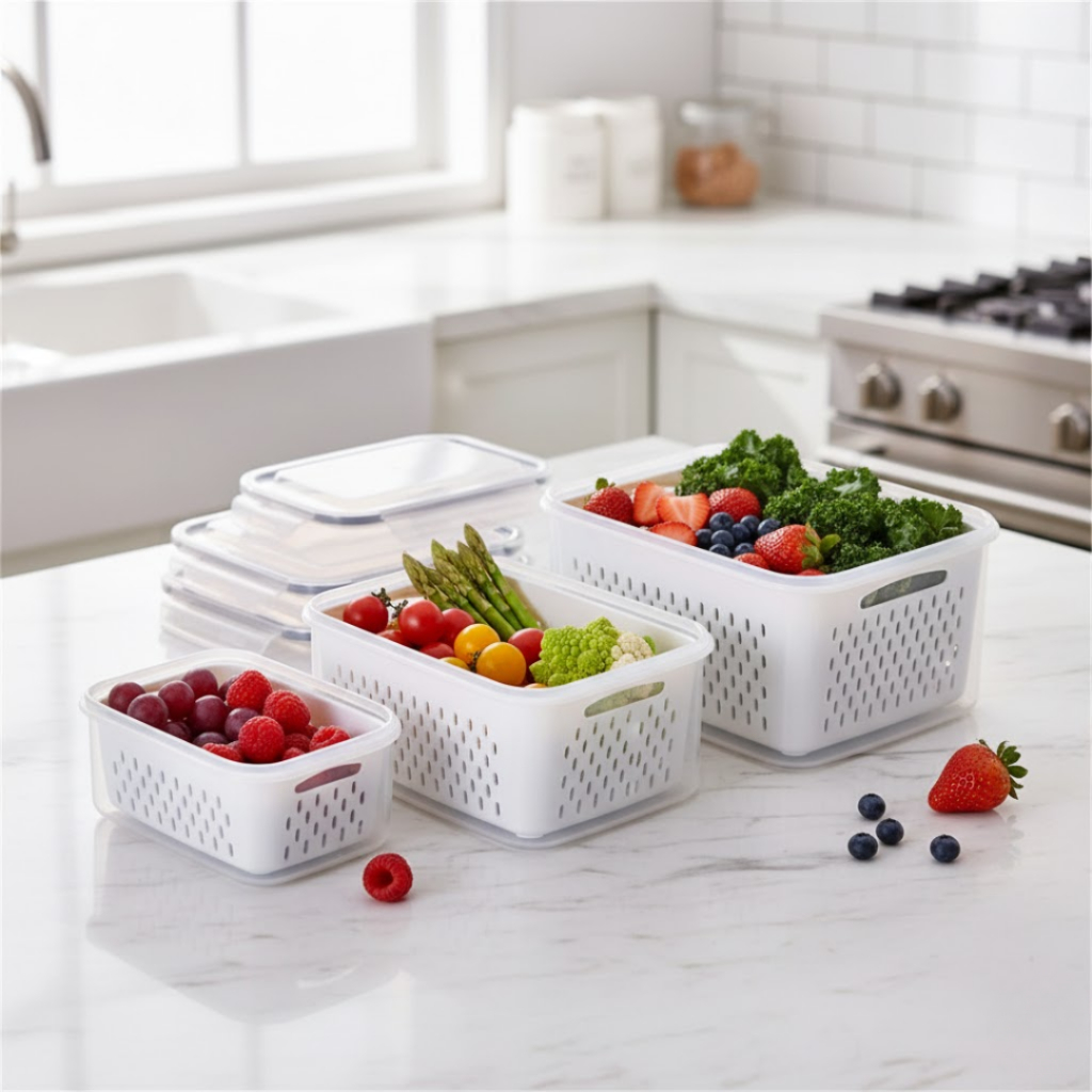 Kit 3 Pote Hermético Organizador de Geladeira Organiza Alimentos Frutas Vegetais Com Trava