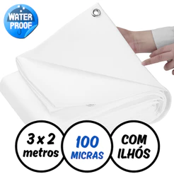 Lona Impermeável Branca 3 x 2 Metros Plástica Ilhos Metalicos