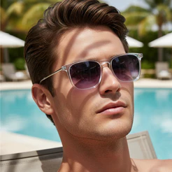 Óculos de Sol Quadrado Cristal Transparente Degradê Premium Retro Italiano uv400 Masculino Feminino