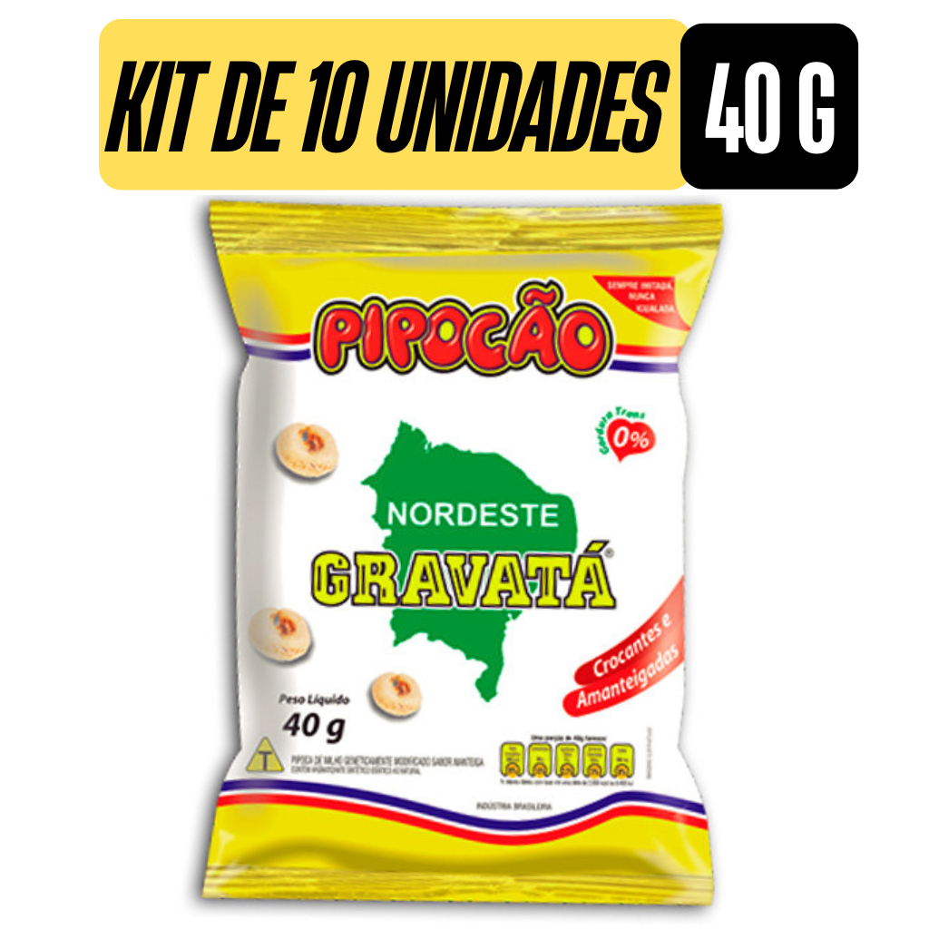 Pipoca Salgada Gravatá Do Nordeste Pipocão 40g, Fardo Com 10 UNI Extra Amanteigada