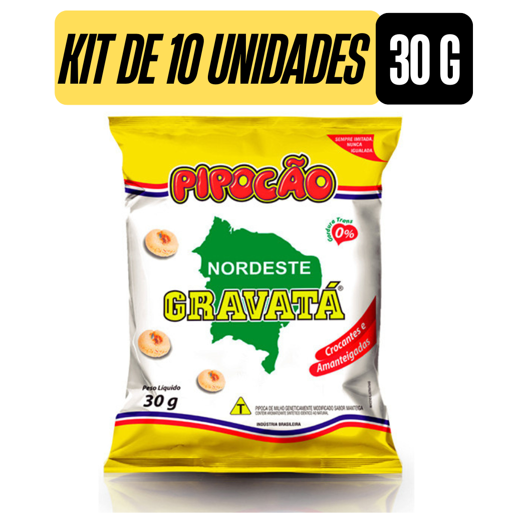 Pipoca Salgada Gravatá Do Nordeste Pipocão 30g, Fardo Com 10 UNI Extra Amanteigada
