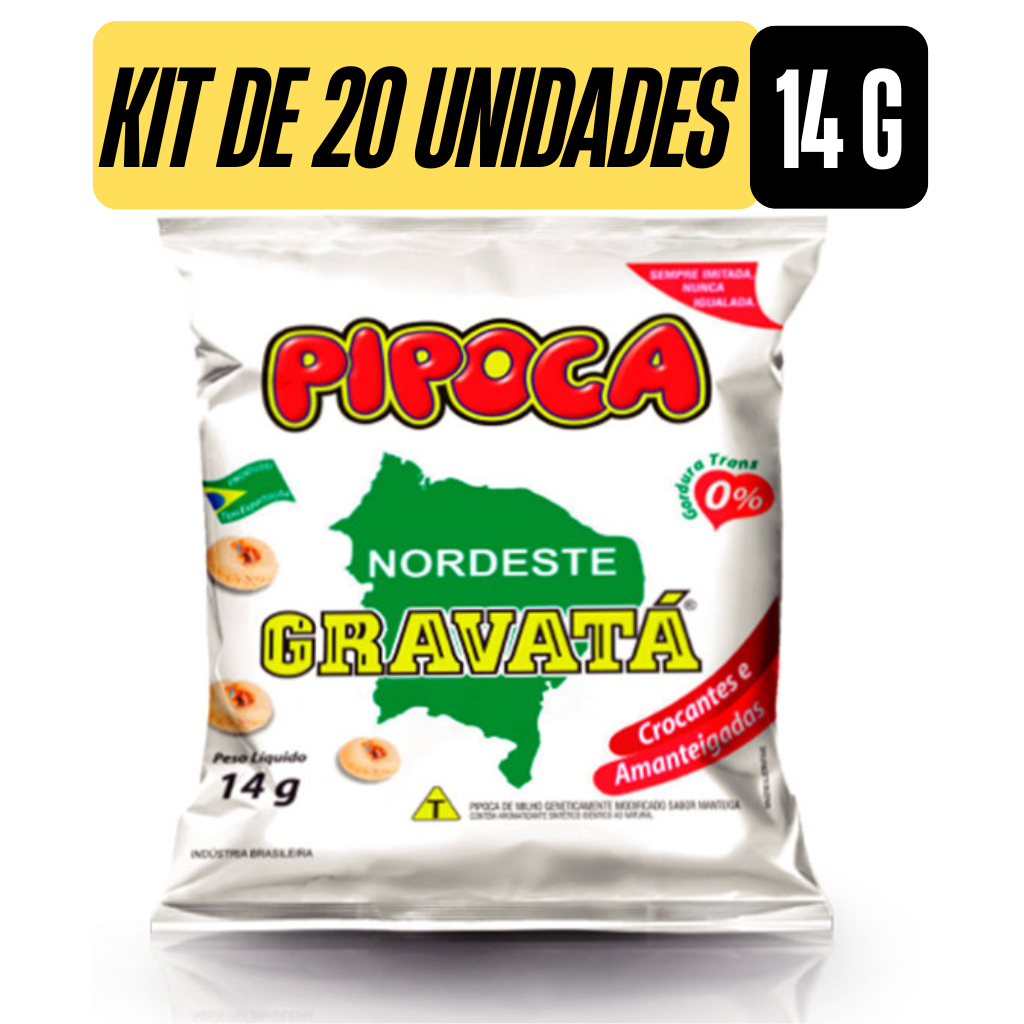 Pipoca Salgada Gravatá Do Nordeste 14g, Fardo Com 20 UNI Extra Amanteigada