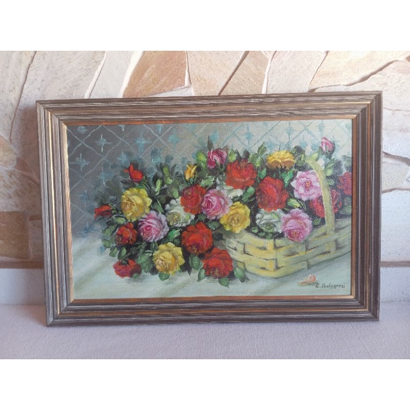 CARLOS BOLOGNESI PINTURA ÓLEO SOBRE TELA Flores 92cm x 62cm