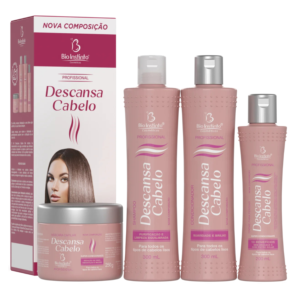 Kit Capilar Descansa Cabelo Brilho Maciez Frizz Hidratação - Kit com 4 itens - Bio Instinto