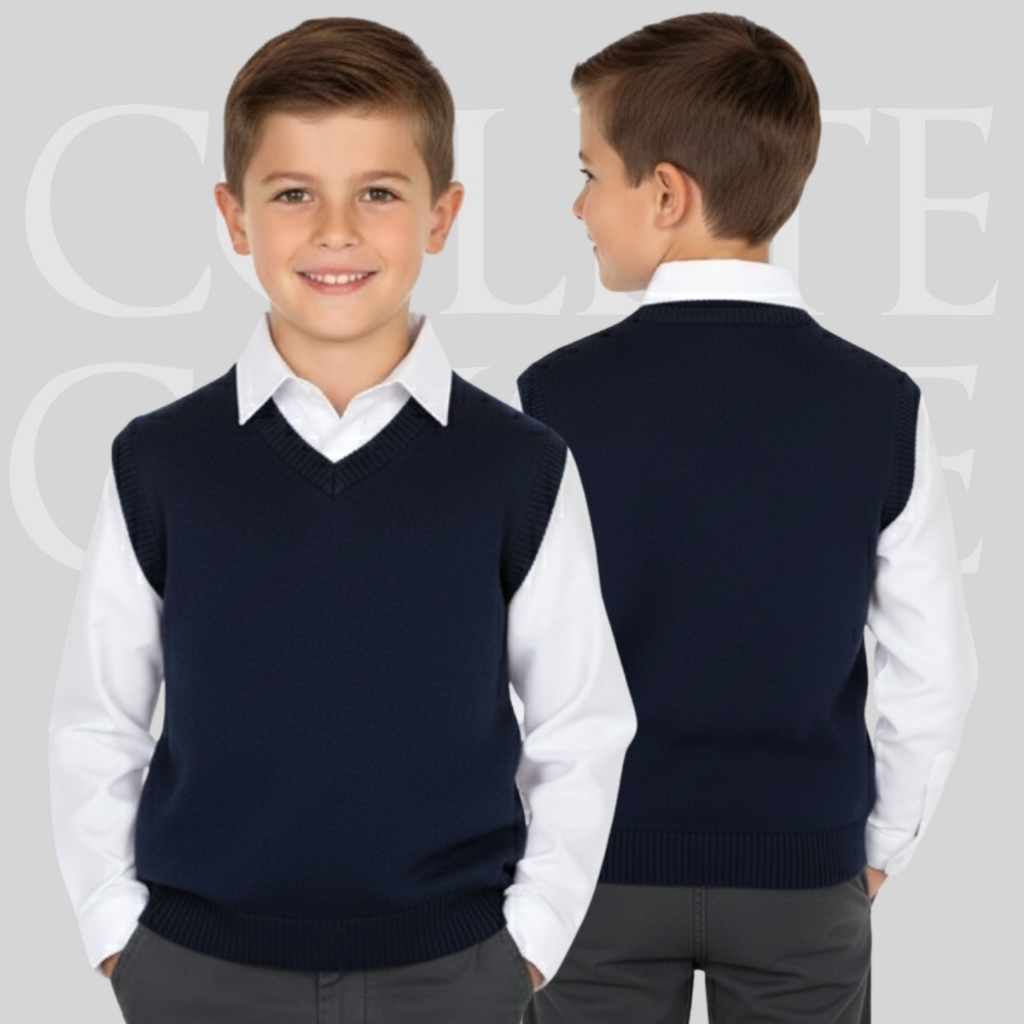 Blusa Colete Pulôver Infantil Masculina Gola V Elegante Tricot Estilosos Clássico sem Mangas