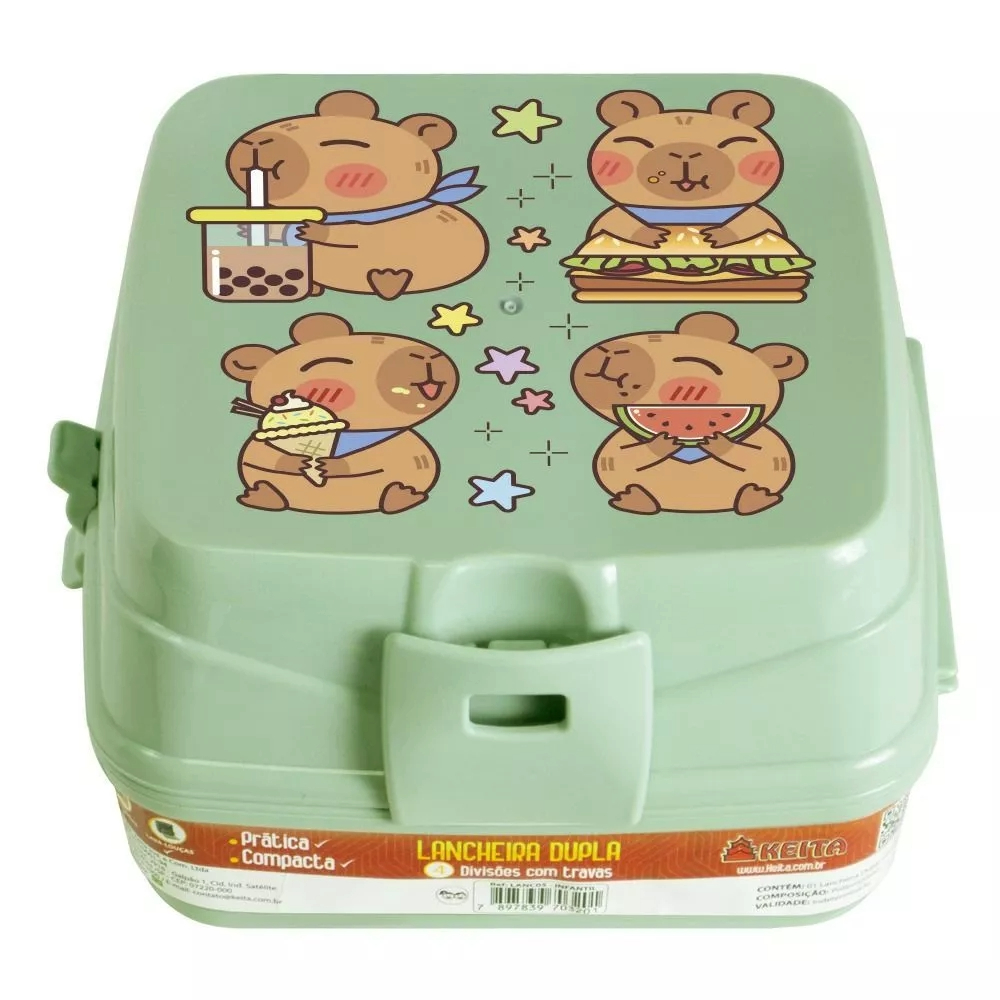 Lancheira Dupla com 4 Divisórias Infantil Safari Capivara e Lanche Marmita Lanche Escolar Marmitinha em Oferta na Shopee