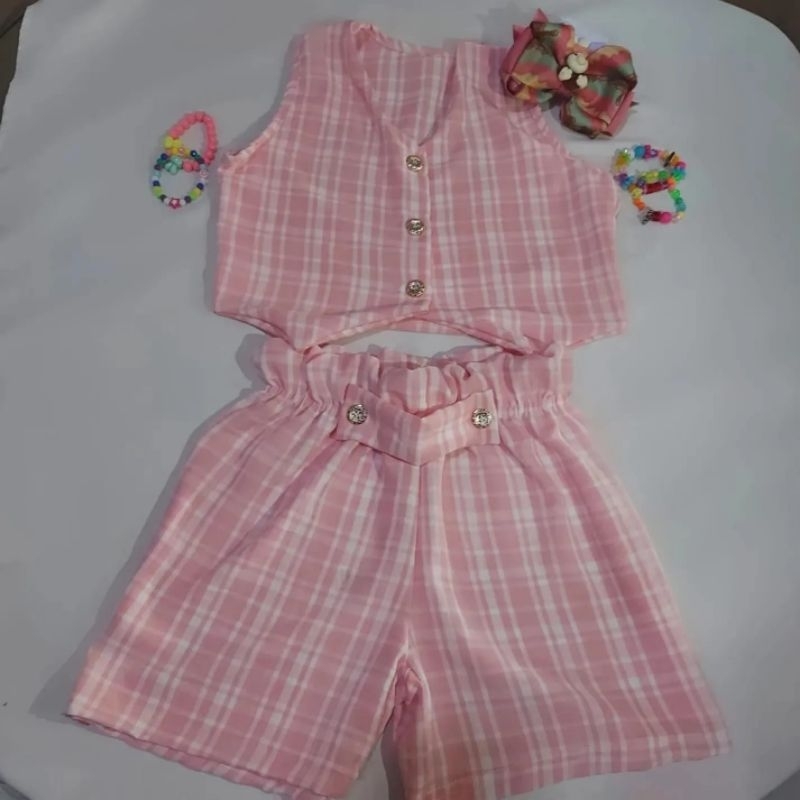 conjunto infantil feminino menina colete e short em tecido tamanho 6