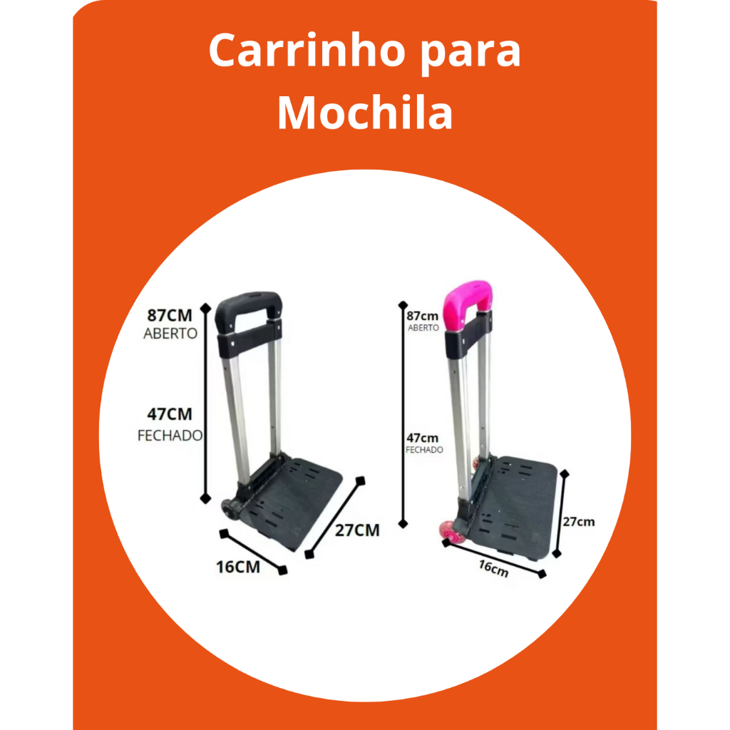 Carrinho Para Mochila Escolar Ajustável Com Rodinhas Cabo Preto Ou Rosa em Oferta na Shopee