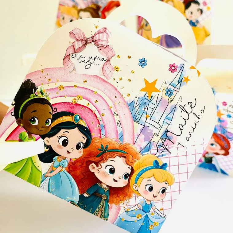 Kit Caixinhas Personalizadas PRINCESAS MENINA para Decoração de Festa e Aniversário