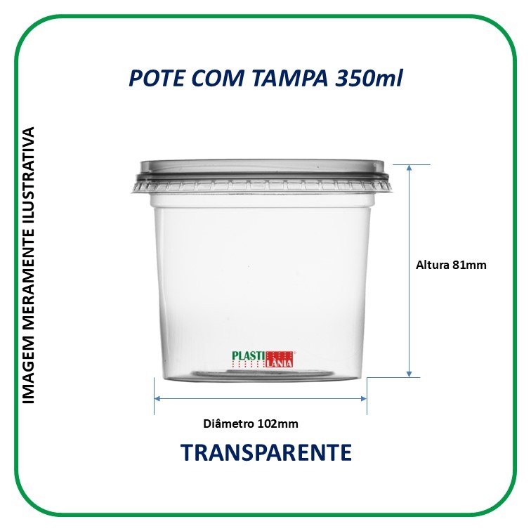 POTE REDONDO COM TAMPA PLASTILÂNIA - 350ML C/20