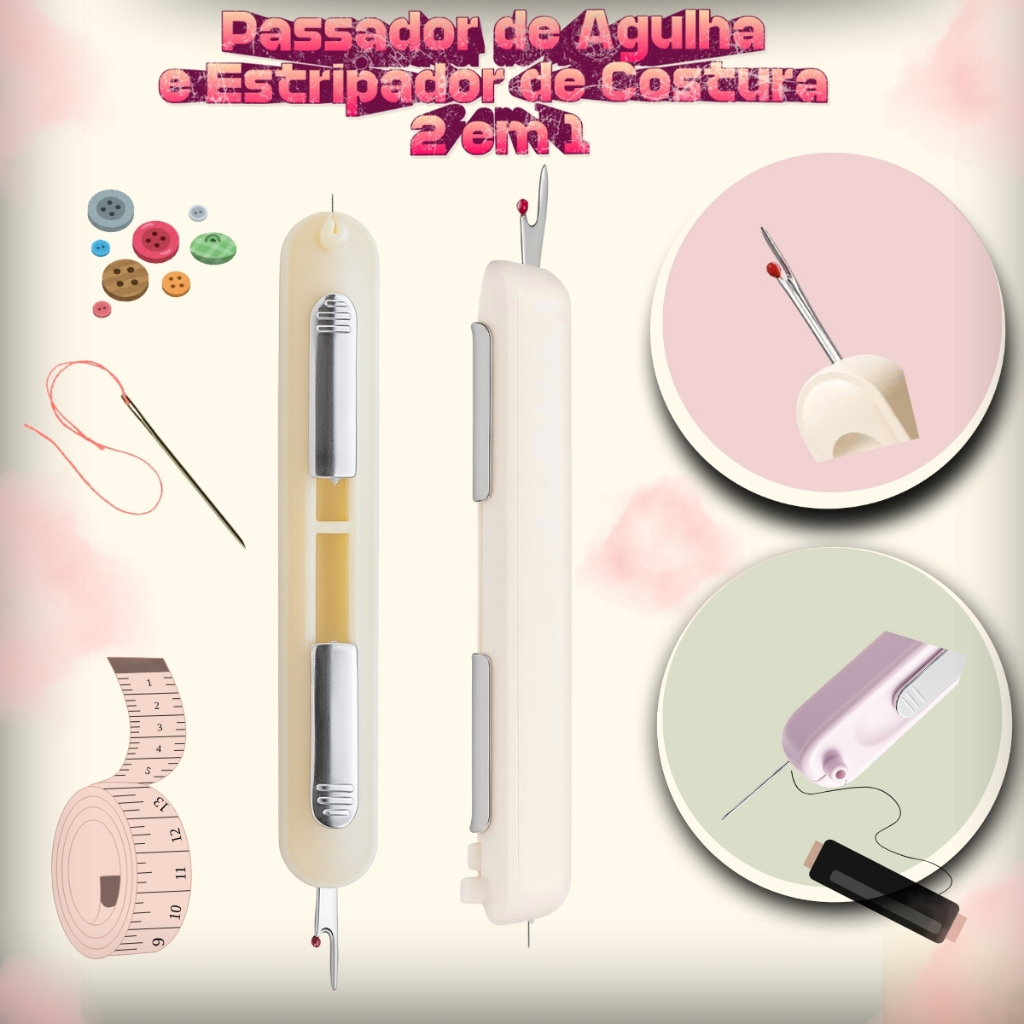 Passador de Linha na Agulha + Estripador Ferramenta 2 em 1 Prática de Costura