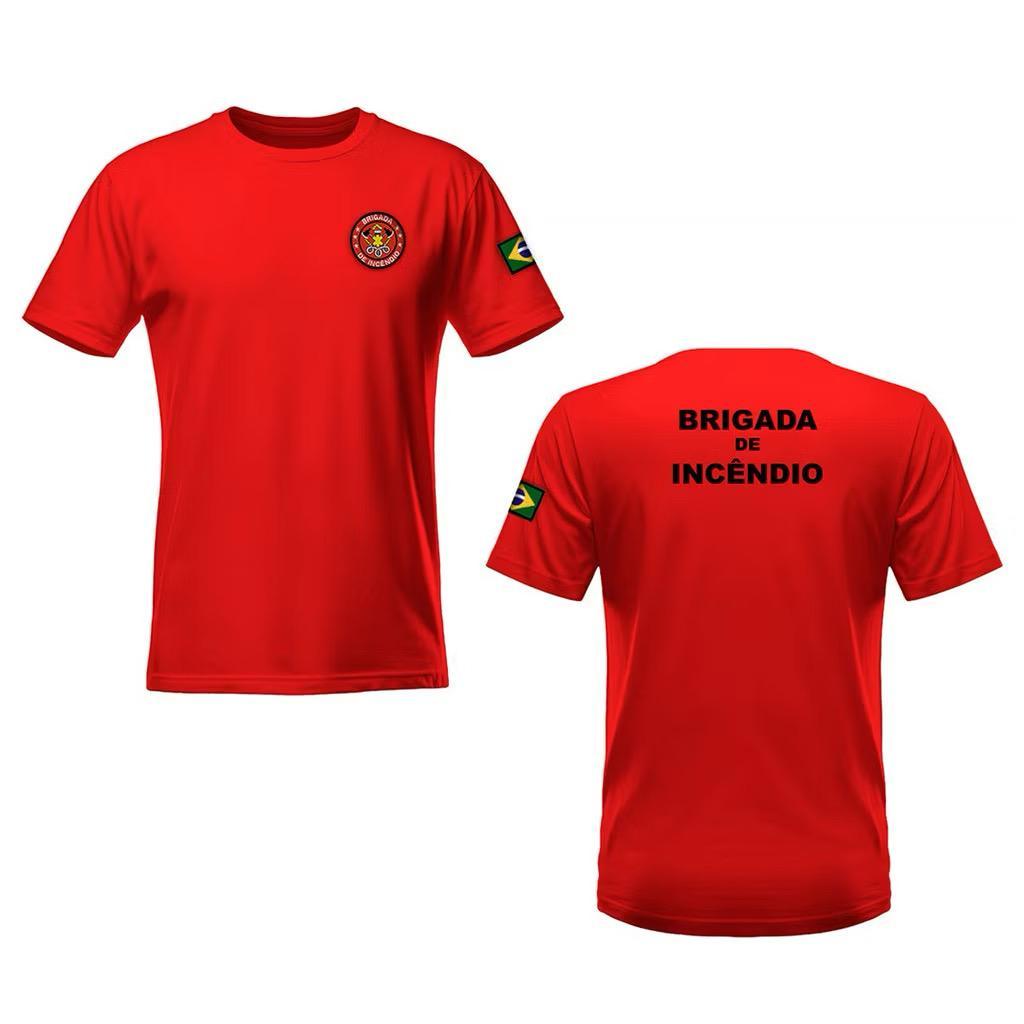 CAMISA BRIGADA DE INCENDIO CAMISETA COM BANDEIRA NO BRAÇO ENTREGA IMEDIATA COR VERMELHO P M G GG LETRAS BRANCAS