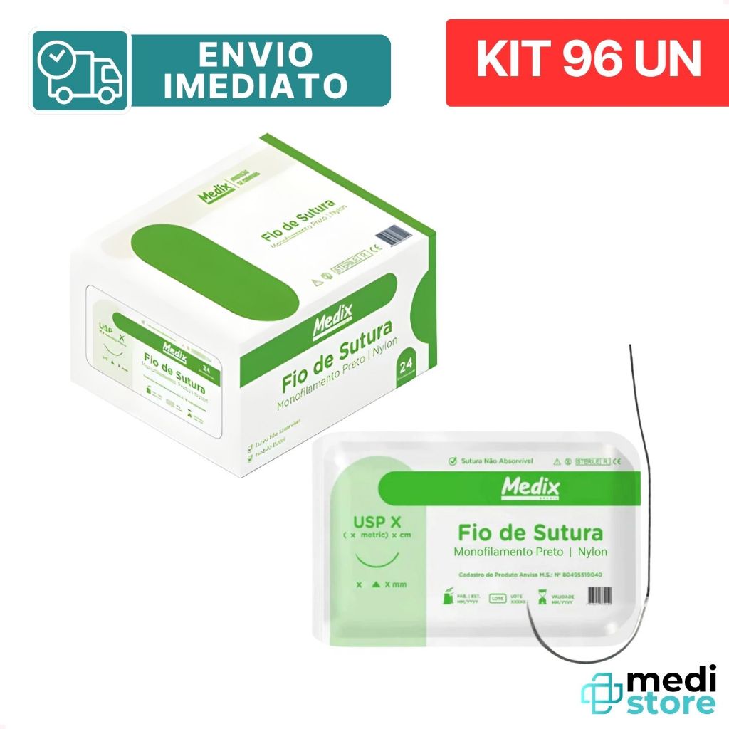Fio Sutura Nylon monofilamento poliamida 96 Unidades - Medix - Envio Imediato