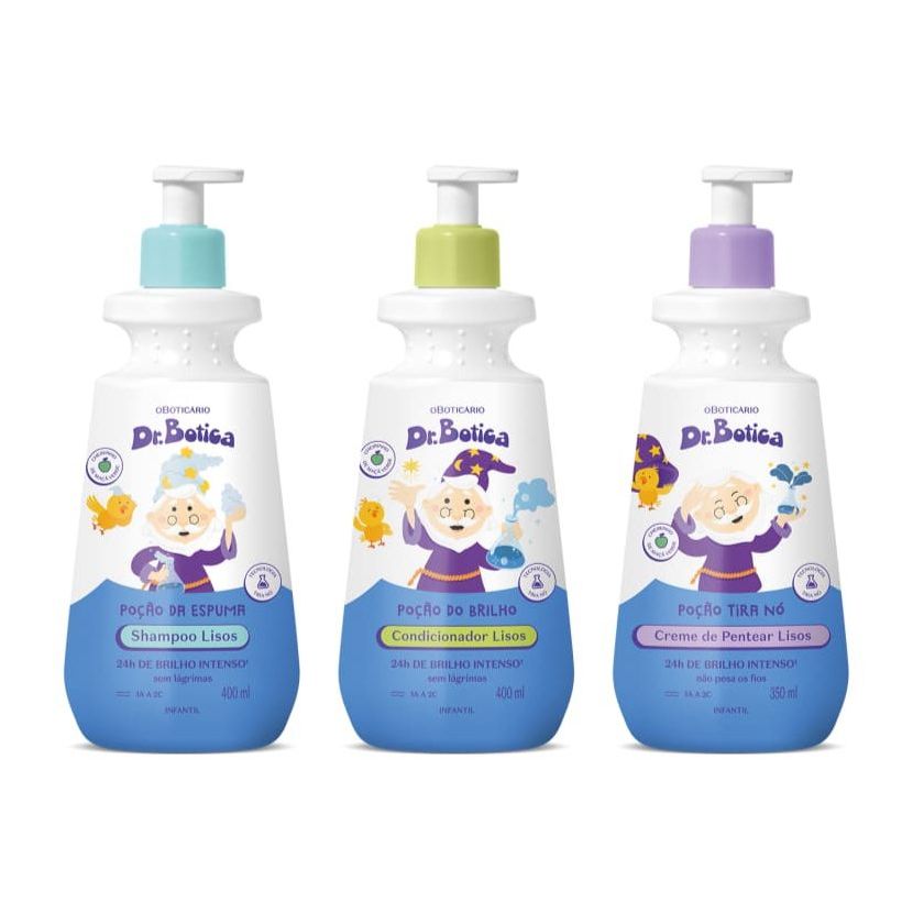 Dr. Botica Lisos Infantil O Boticário Shampoo 400ml + Condicionador 400ml + Creme de Pentear 350ml