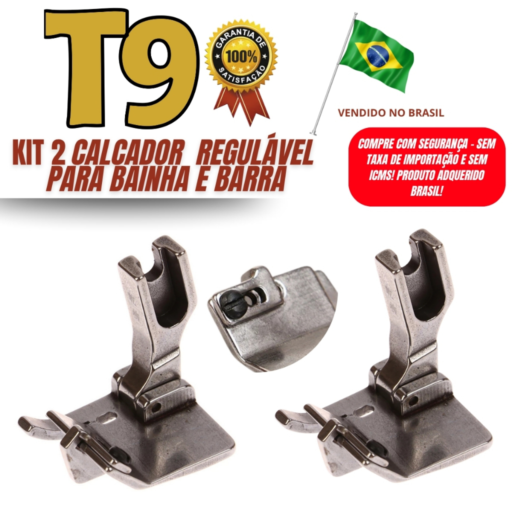 Kit 2 Pc Pé # T9 Calcador Com Ajustável Borda De Bainha Para Máquina De Costura Pesponto Industrial