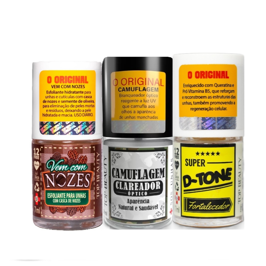 Top Beauty SOS Unhas Esfoliação, Blindagem e Fortalecimento 3 Bases de tratamento das Unhas