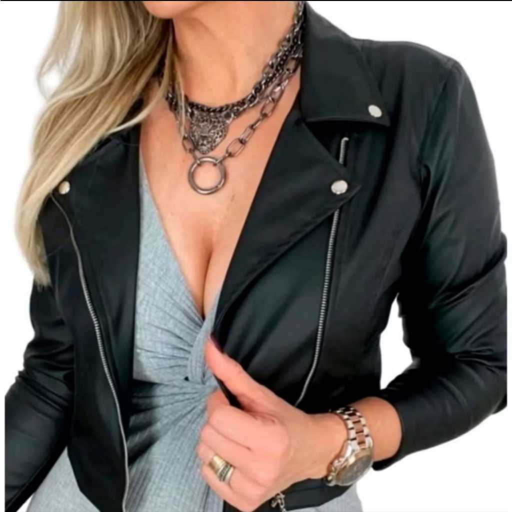 Jaqueta De Couro Feminina Com Ziper Inverno Elegante Envio Imediato
