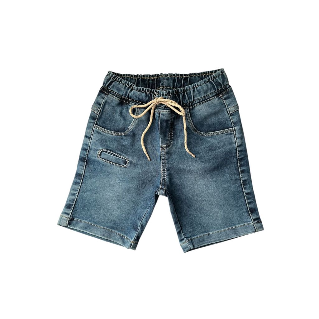 Short Masculino Infantil de Bebê Jeans Com Cinto e Ajuste na Cintura Bolsos para Festas Casual Recém Nascido 01 ao 03