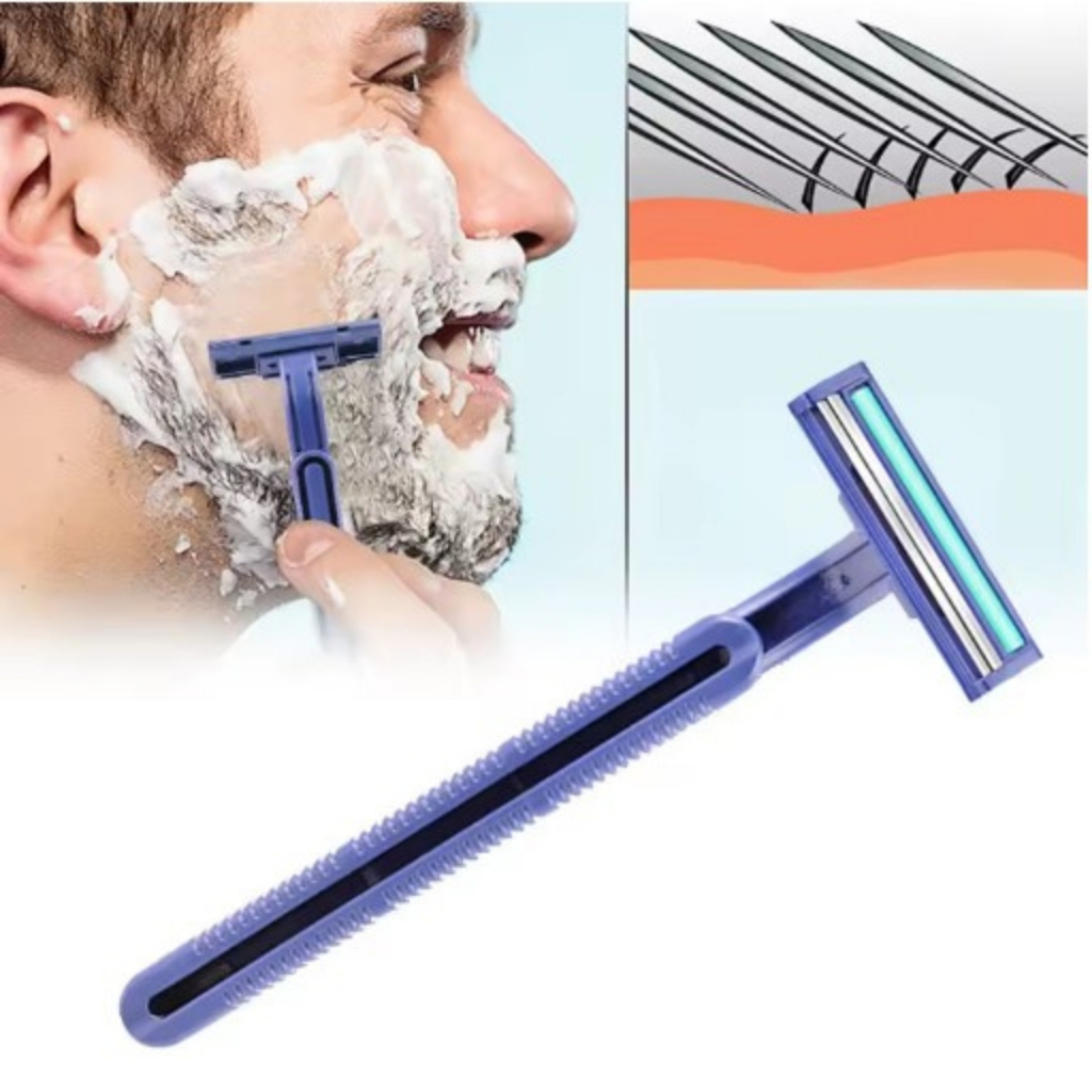 Kit 48 ou 96 Barbeador Aparelho de Barbear Descartável com 2 Lâminas e Fita Lubrificante Navalha Azul
