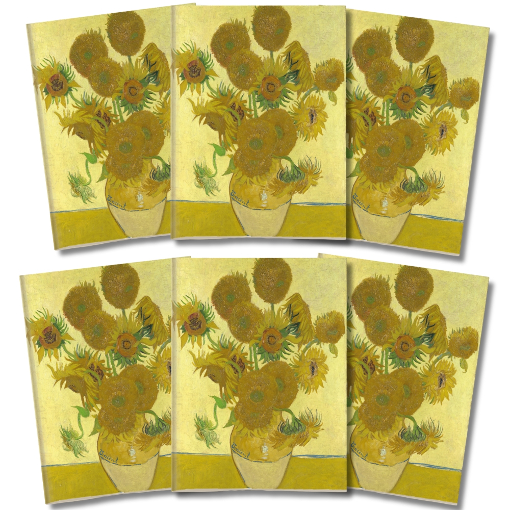 Kit 6x Cadernetas Van Gogh Girassóis Capa Flexível 40 Pág Pólen A5