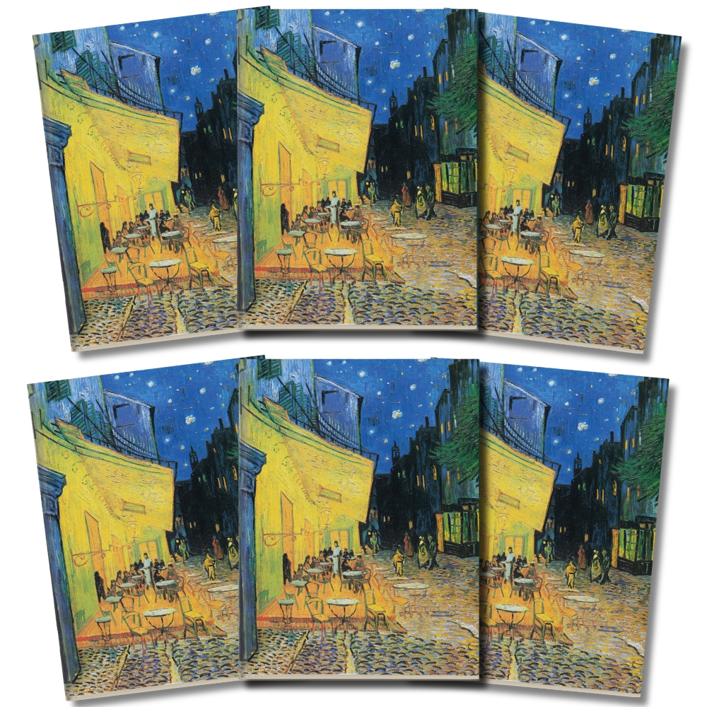 Kit 6x Cadernetas Van Gogh Terraço do Café Capa Flexível 40 Pág Pólen A5