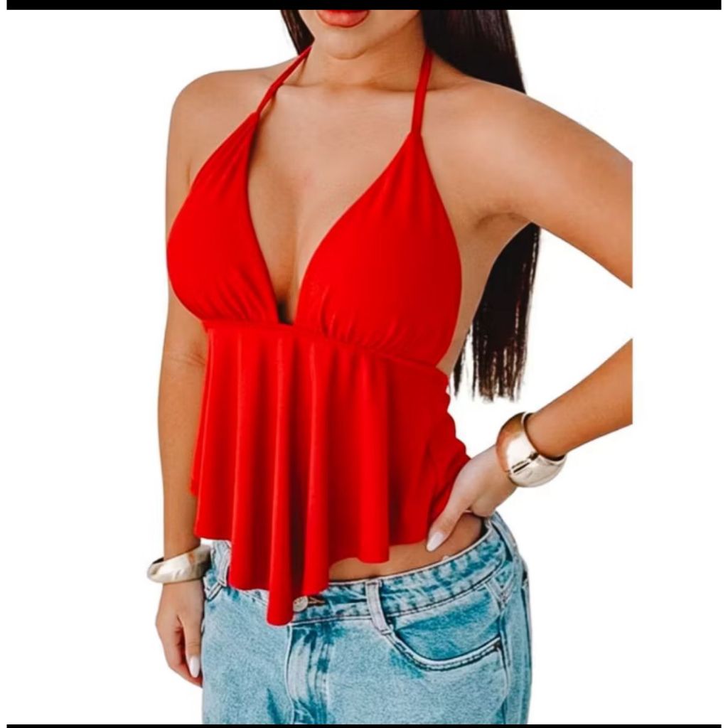 Blusa Bata feminina Cropped de amarração no pescoço suplex light tendencia blogueira envio imediato