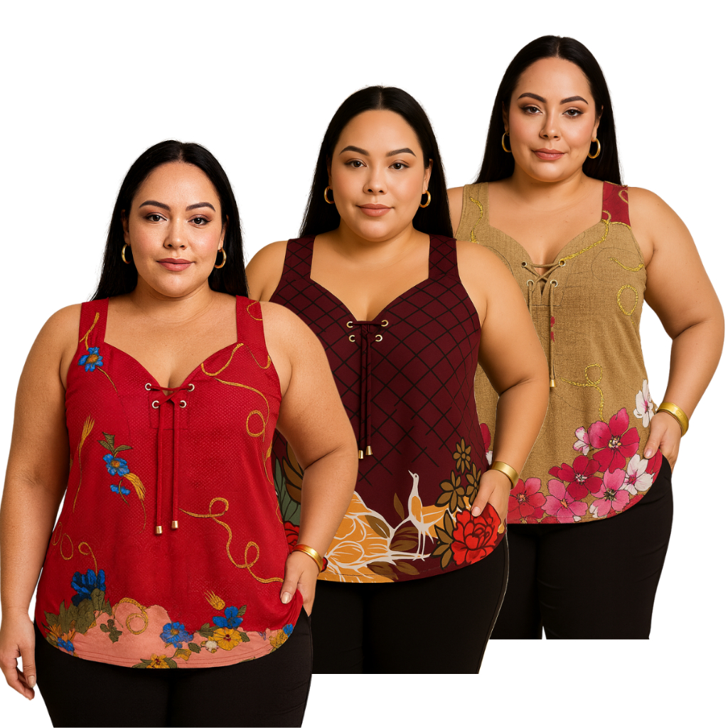 Regata Feminina Liganete Malha Fria Plus Estampada Soltinhas em Oferta na Shopee